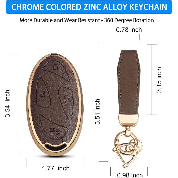 QBUC for Hyundai Key Fob Cover with Key Chain, Upper Leather + Soft TPU Car Key Case for Hyundai Ioniq 6 Grandeur GN7 KONA Elanrtra Santa Fe Tucson