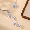 Light Blue Fabric Flower Tassel Choker Necklace Rhinestone Collar Necklace Floral Pendant Necklaces For Women Wedding Daily Part