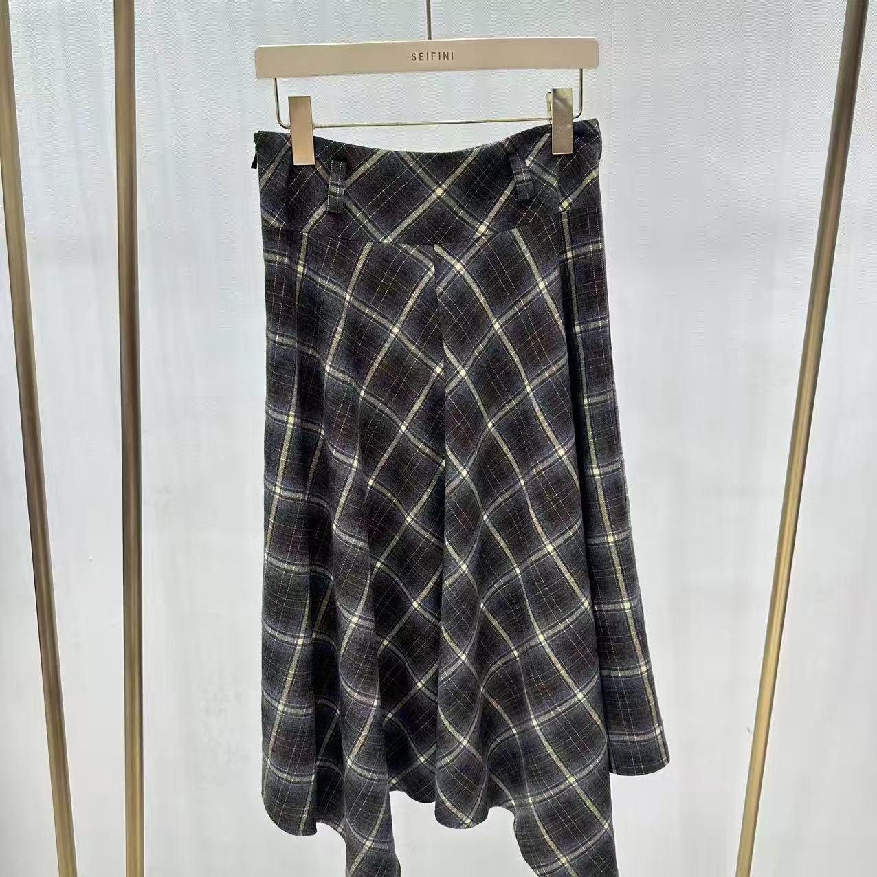 

В наличии 2026 Модная юбка в клетку с высокой талией и асимметричным кроем Small темный кофе