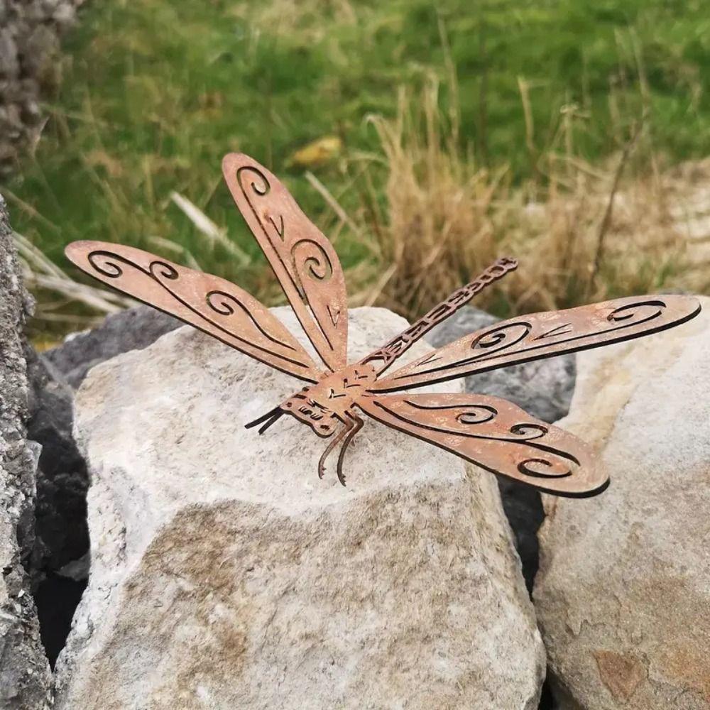 Metal Animal Sculptures Ornaments Creative Art Dragonfly Decorations Garden Pendant  Bedroom