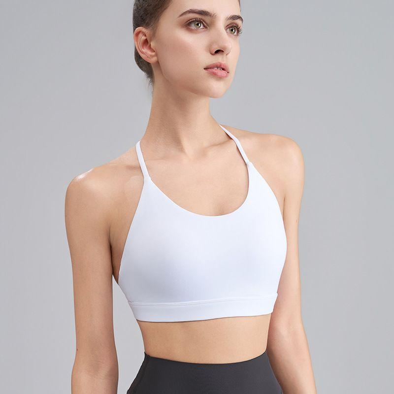 

2025 New Arrival Nude Feel Halterneck Yoga Bra Women s Vest Beauty Back Exercise Vest Push-up Workout Underwear Bubble Wrap Elastic L white white