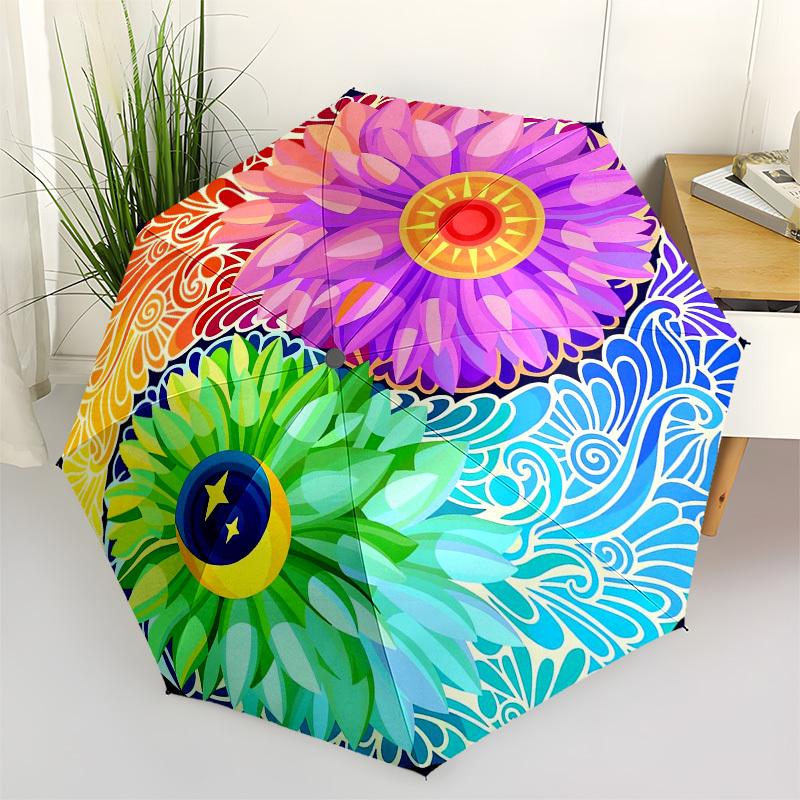 

1pc Yin Yang Harmony Flowers Mandala Umbrella with Plastic Handle,Vibrant Cartoon Pattern,Multi-functional UmbrellaPT092