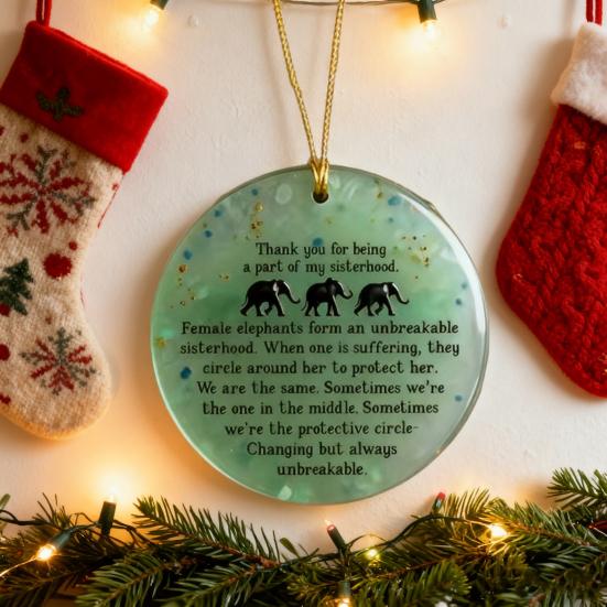 Yousheng Round Elephant Sisterhood Sea Glass Ornament Handmade Acrylic Sea Glass Art Christmas Hanging Ornament Friendship Keepsake Gift for Sisters