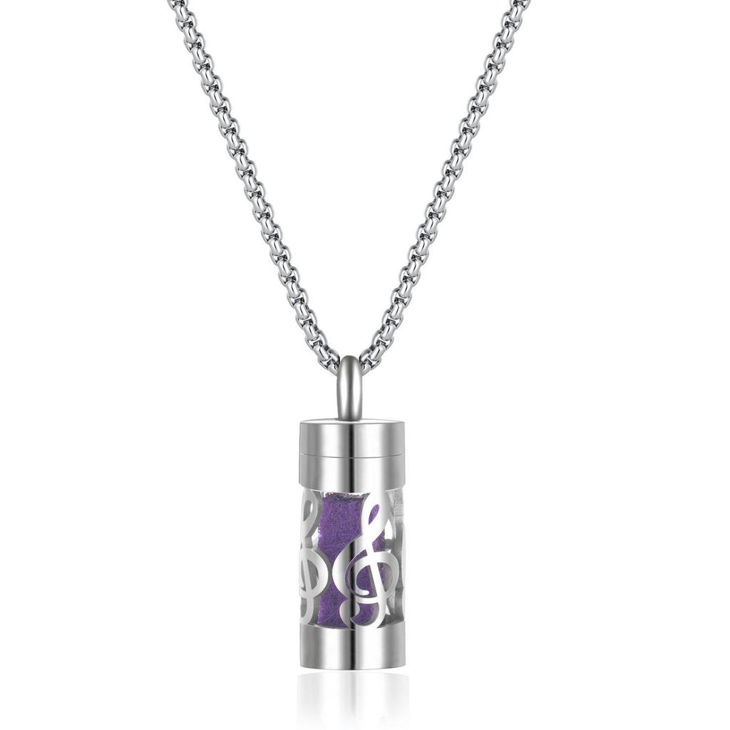 Stainless Steel Aromatherapy Pendant Necklace with Hollow Cylinder and Cross Pendant