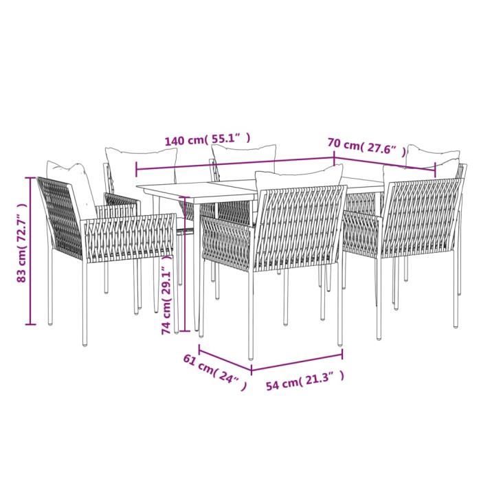 VidaXL Ensemble à manger de jardin 7 pcs coussins résine tressée acier 3187054