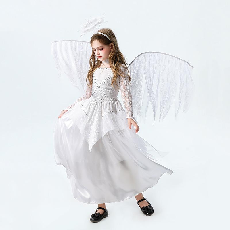 Halloween Children's Costume White Angel Demon Girls' Clothing Stage Dress Performance Dress