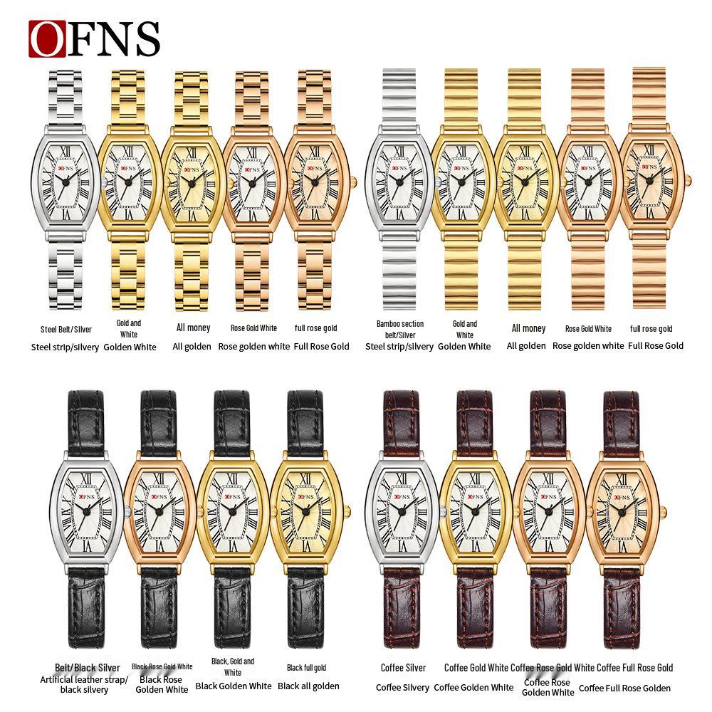 OFNS Women's Artistic Retro Barrel-Shaped Quartz Watch with Roman Numerals