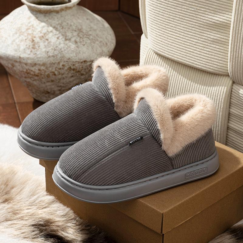 Winter Home Anti Slip Warm Thick Bottom Plush Cotton Slippers