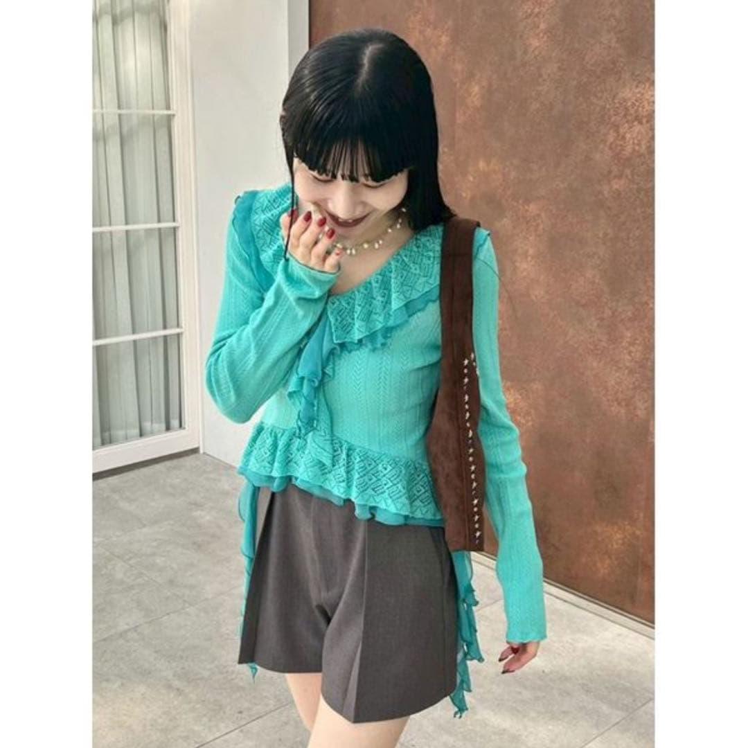 Lily brown volume ruffle knit tops