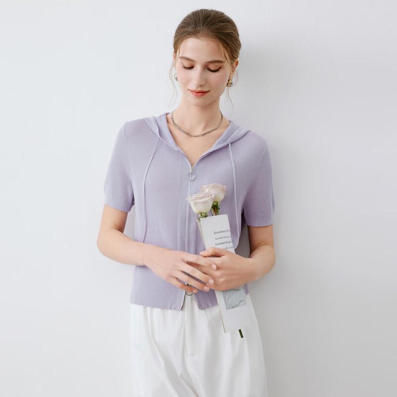 Elva' Island Women's Short Sleeve Hooded Knitted Cardigan