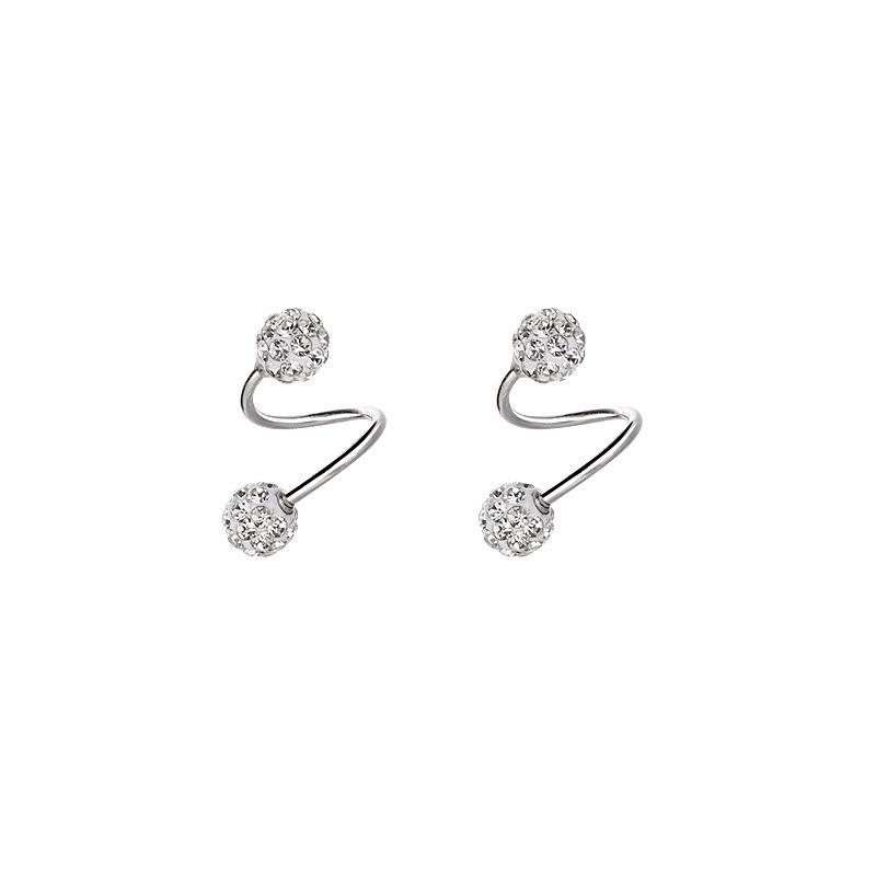 Super flash full diamond stud earrings female thread screw buckle personalized fashion earbone nails sleep free to remove clay ball zircon earrings