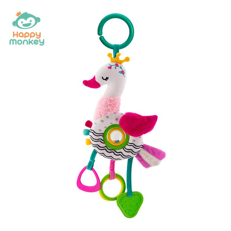 Happy Monkey Baby Stroller Pendant: Rotating Animal Rattle & Teether Toy