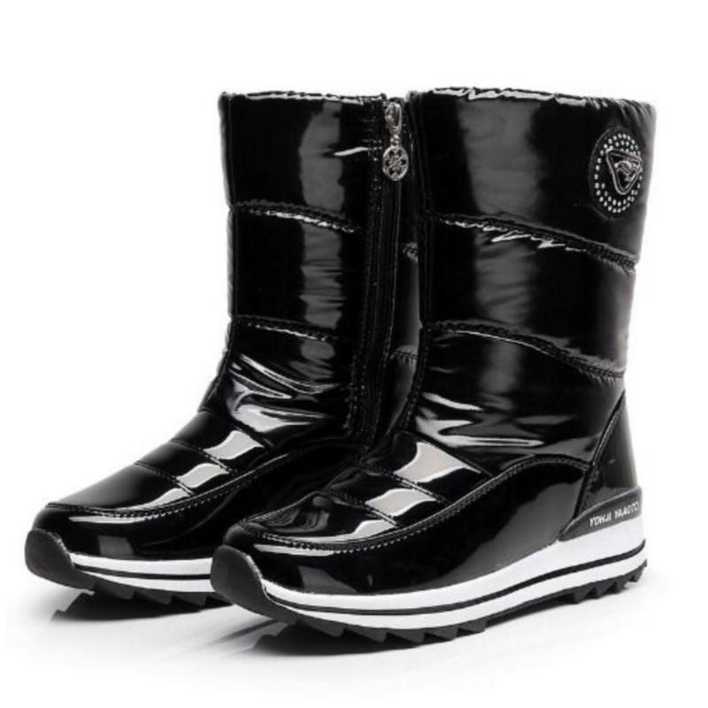 Bottes de neige pour femmes mi-mollet imperméables antidérapantes chaussures en coton plateforme épaisse bottes de neige d'hiver simples chaussures grande taille D520