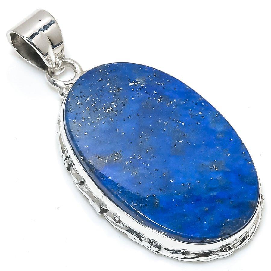 Pendentif cadeau en argent sterling massif 925 avec pierre précieuse lapis-lazuli naturelle, 4,4 cm, e2G21