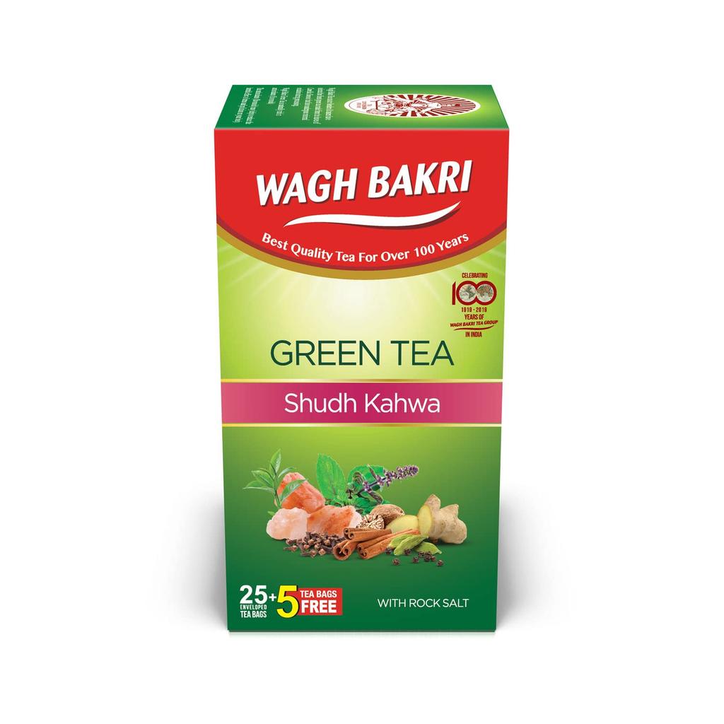Wagh Bakri Shudh Kahwa Green Tea Bags 25 Count Refreshing Aromatic Blend For Relaxation Smooth Brewing Experience Total  62.5 Grams