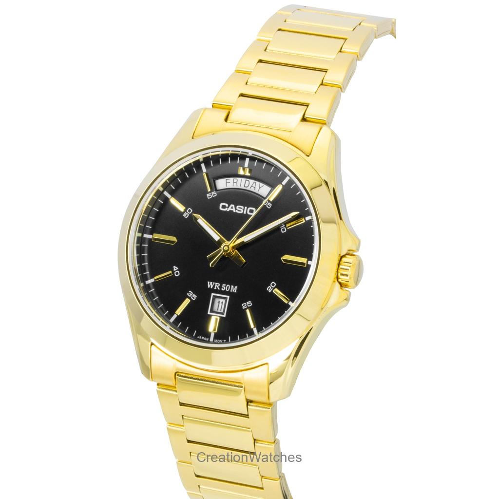 Casio Standard Analog Gold Tone Stainless Steel Black Dial Quartz MTP-1370G-1AV Men's Watch