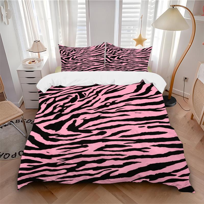 3Pcs Pink Tiger Stripes Bedding Set