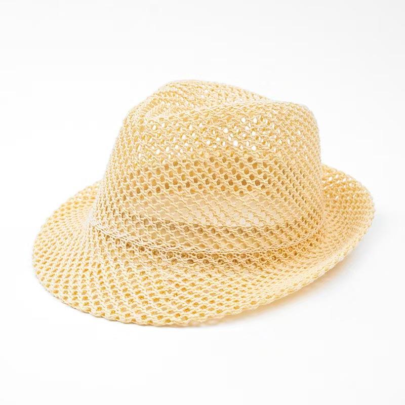 Unisex Summer Panama Hat Breathable Mesh Design Cotton-Polyester Material Compact Brim 58cm Head Circumference Jazz Cap