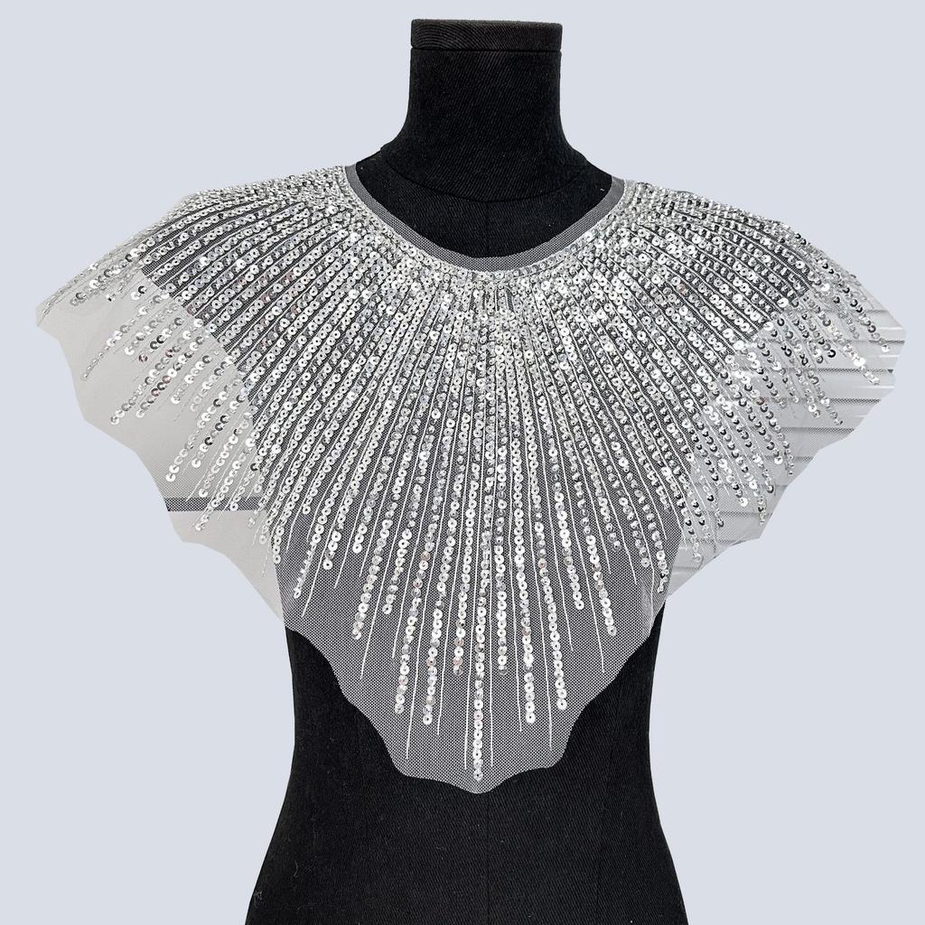 European And American Heavy Industry Mesh Sequined Collar Fake Collar Cloth Sticker Dress Performance Clothes Front Collar Clothing Shawl Cape