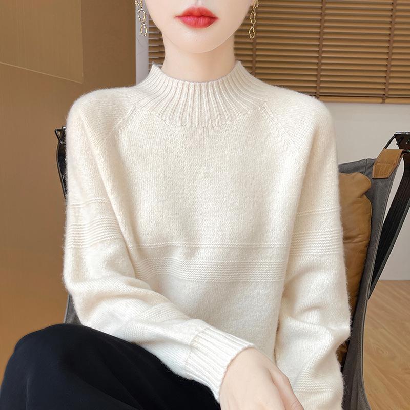 

Women s Loose Knit Wool Turtleneck Sweater - Autumn/Winter Cozy Top XL (125-135 jin)
