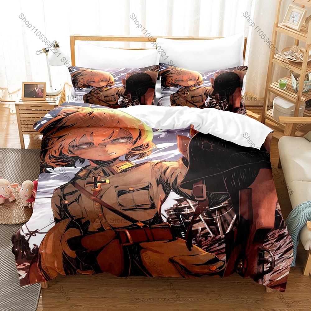Cool The Saga Of Tanya The Evil 3Pcs Bedding Set Anime Figure Print Duvet Cover Household Goods Home Bedroom Decor Kawaii Kawaii