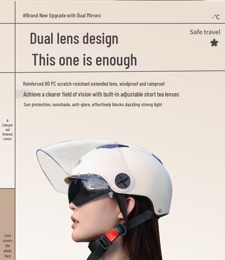 3C Certified Unisex Electric Vehicle Half Helmet with Double Visor, Summer Sun Protection, All-Season Use for Scooters & Motorcycles