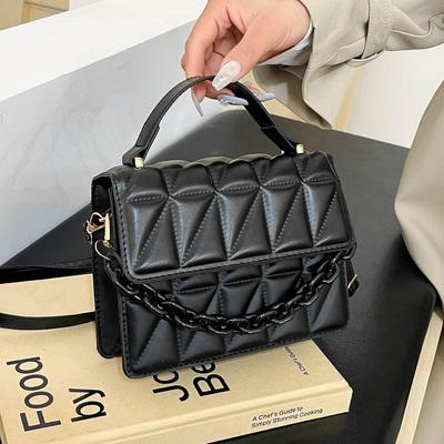 Düz renk dokulu küçük çanta kadın sonbahar trendi moda taşınabilir küçük kare çanta basit elmas omuz çapraz çanta