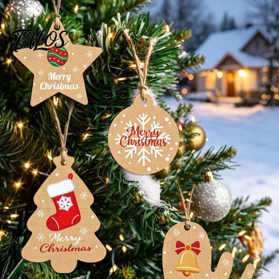 Holiday Souvenir Tags 50Pcs Christmas Tree Gift with Hemp Rope, Brown Paper Tags, Winter Party Favors Hanging Name Labels for DIY Xmas Wrapping