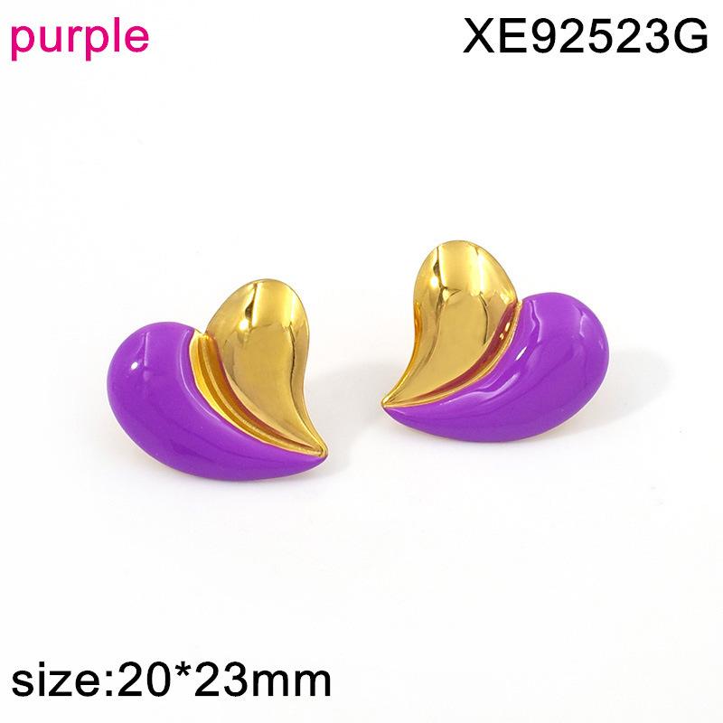 18K Gold Plated Titanium Steel Heart Stud Earrings - Color Block Design, Light Luxury Women's Jewelry.