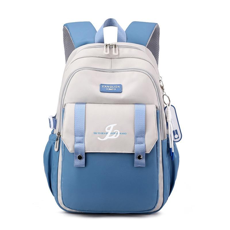 

JLD Новый модный контрастный цветной рюкзак для девочек Оксфорд Водонепроницаемый школьный рюкзак для школьников Легкая нагрузка Уменьшает большую вместительную сумку для книг с подвеской синий