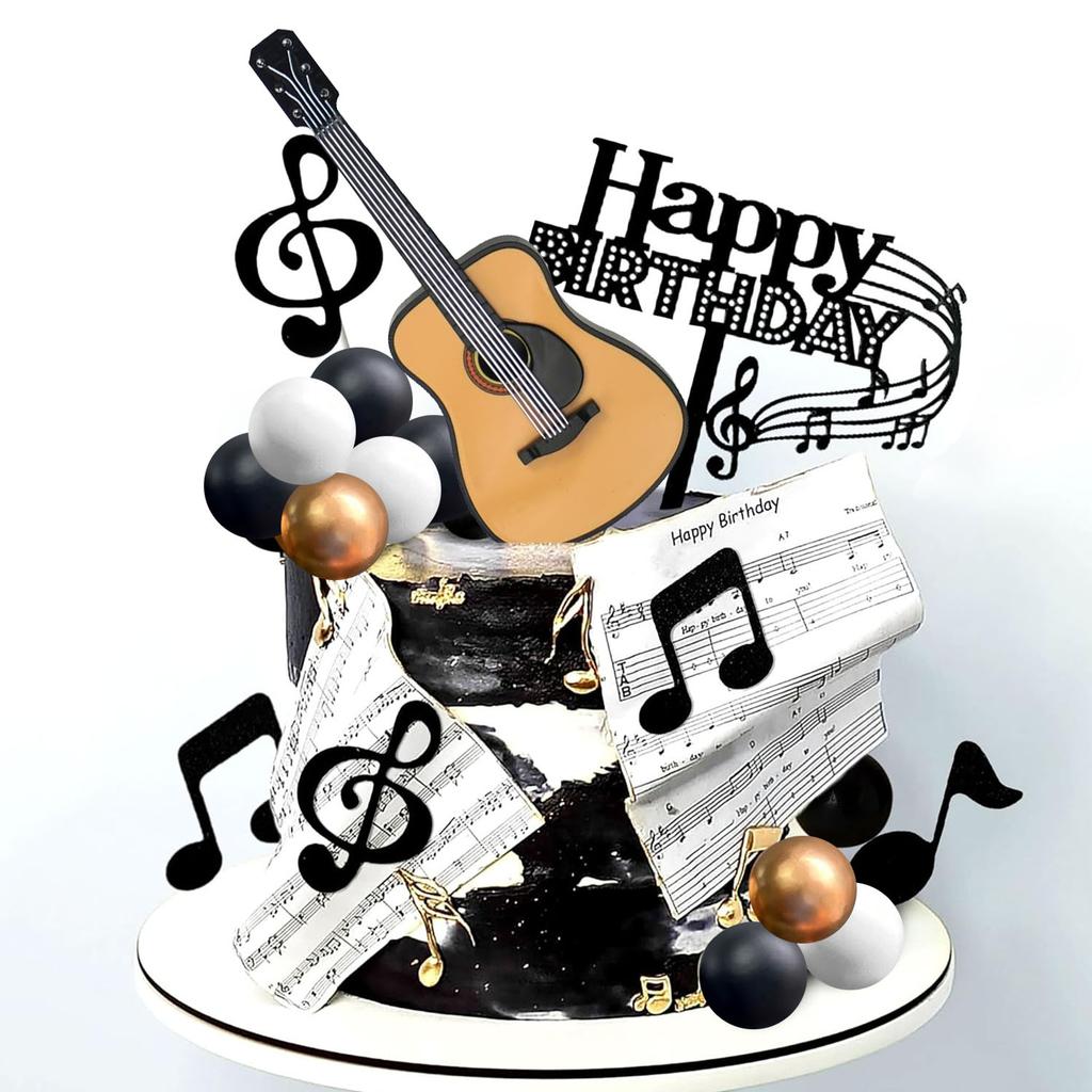 Rock Music Cake Topper Guitar Cake Toppers Music Notes Balls Cake Decorations for Musician Birthday Party Rock Theme Party