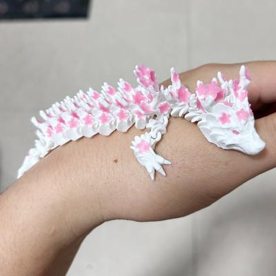 Yousheng 3D Printed Sakura Dragon 10.8 Inches Articulated Dragon with Movable Joints Rotating Cherry Blossom Tail Flexible Dragon Fidget Toy for Desk