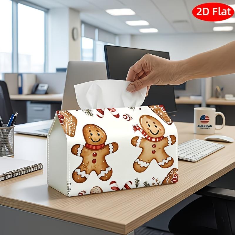 2D Flat, 1pc Tissue Box, Printed on Both Sides, Gingerbread Men Christmas Tissue Box Holder Napkin Dispenser Gingerbread Man Shaped Decorative Organiz