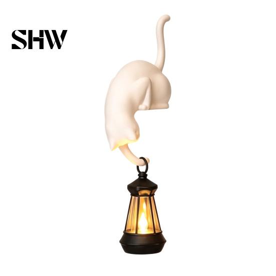 Verspielte Haushaltsorganisationswerkzeuge 3D-gedruckter Katzen-Regal-Sitzer mit Laterne, Skurrile Figuren-Haken für Wanddekoration im Handarbeitsstil Schlüssel, Dekorativ