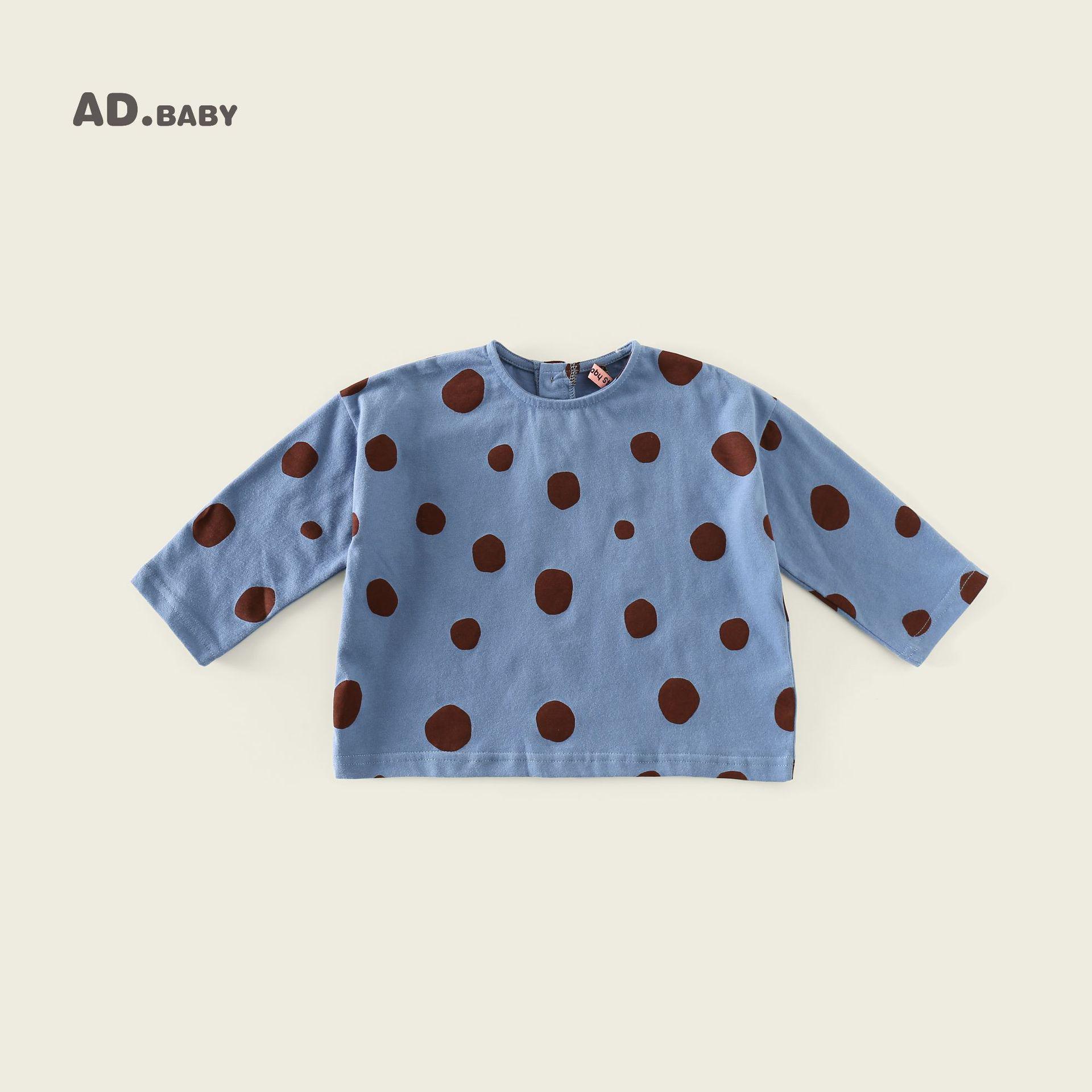 

2025 Spring Kids Long-Sleeve Polka Dot T-Shirt - Boys & Girls Korean Style 80 cm синий