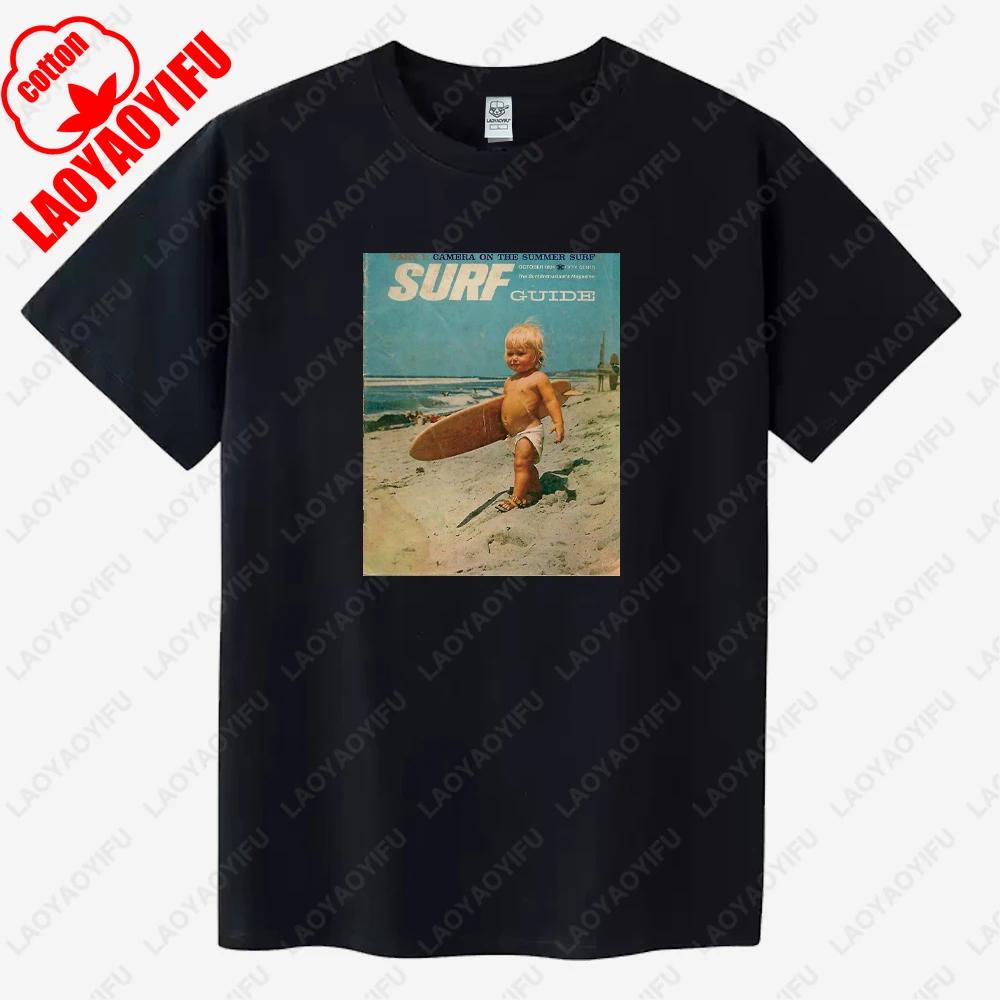 Junge Surfen Vintage Poster Grafik T-Shirts Sommer Unisex Urlaub Hohe Qualität Baumwolle T-Shirt Mode Lässig Lustig Kurzarm
