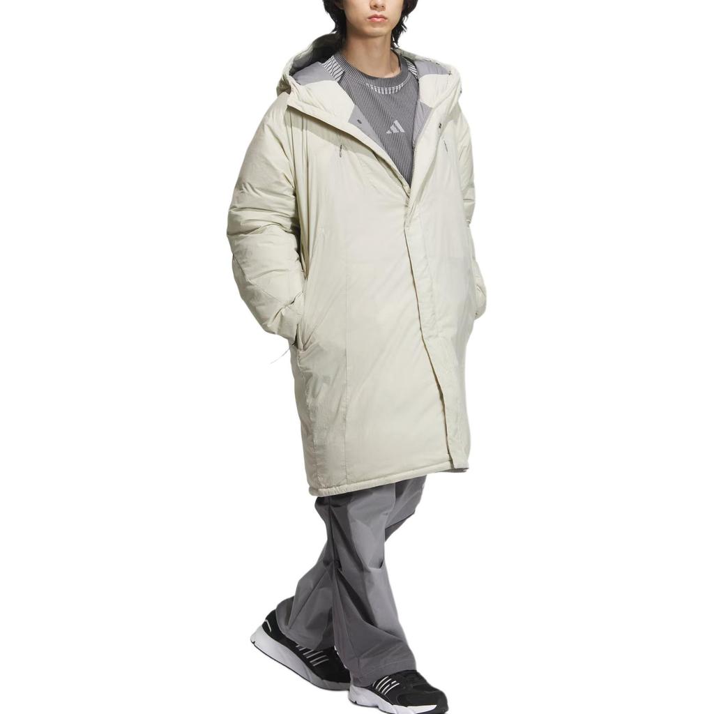 adidas FW24 FUSTL P DJK LON Solid Water-Resistant Long Warm Sports Casual Hooded Down Jacket Men Jacket Light-Sesame Earth-Grey JM6178
