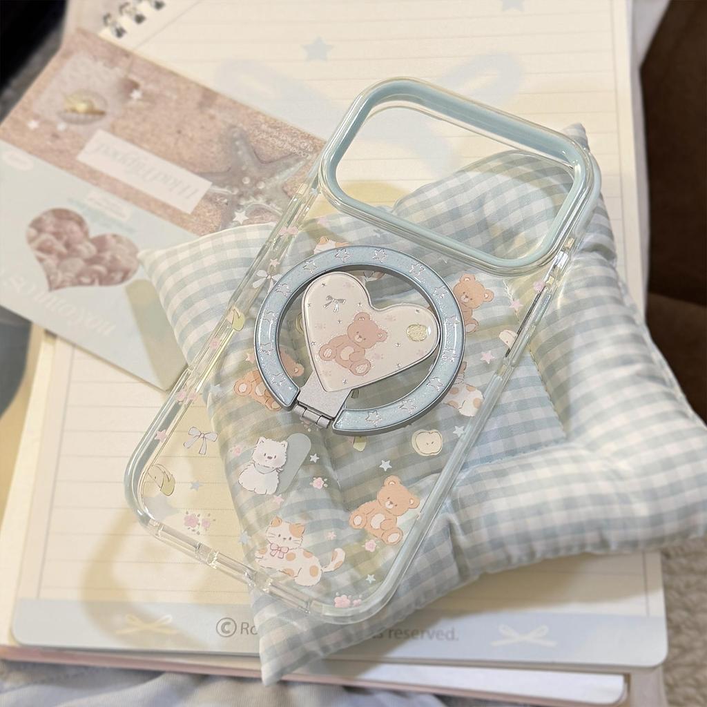 Cute Bear Magnetic Heart-Shaped Phone Case for iPhone 16, iPhone 17, and iPhone 17 Pro Max
