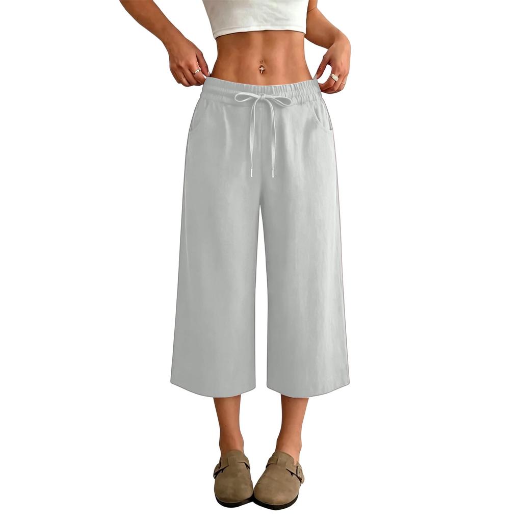 Women’s High Waist Wide Leg Drawstring Cropped Pants with Pockets Relaxed Fit Casual Summer Lightweight Design