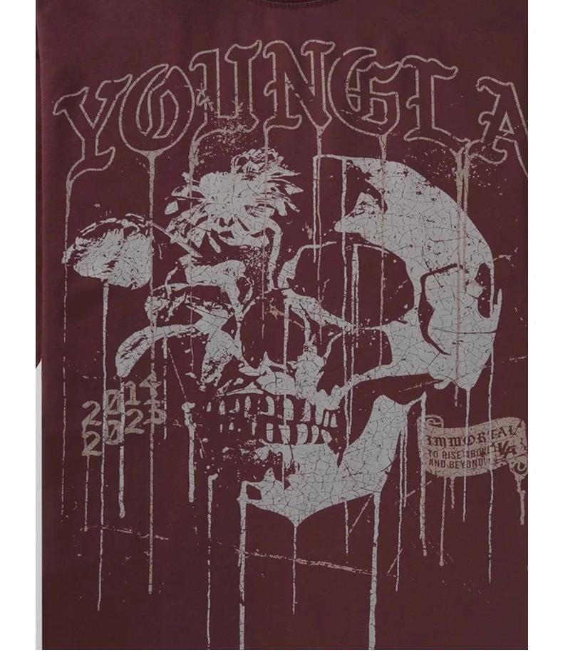 Pánské letní bavlněné tričko YOUNG LA s potiskem lebky, volného střihu - kulatý výstřih, krátký rukáv, fitness a běžecké oblečení