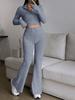 Fashion Solid Stitch Two-Piece Set with Zipper Long Sleeve Crop Top and High Waist Wide Leg Pants Women Casual Outfit