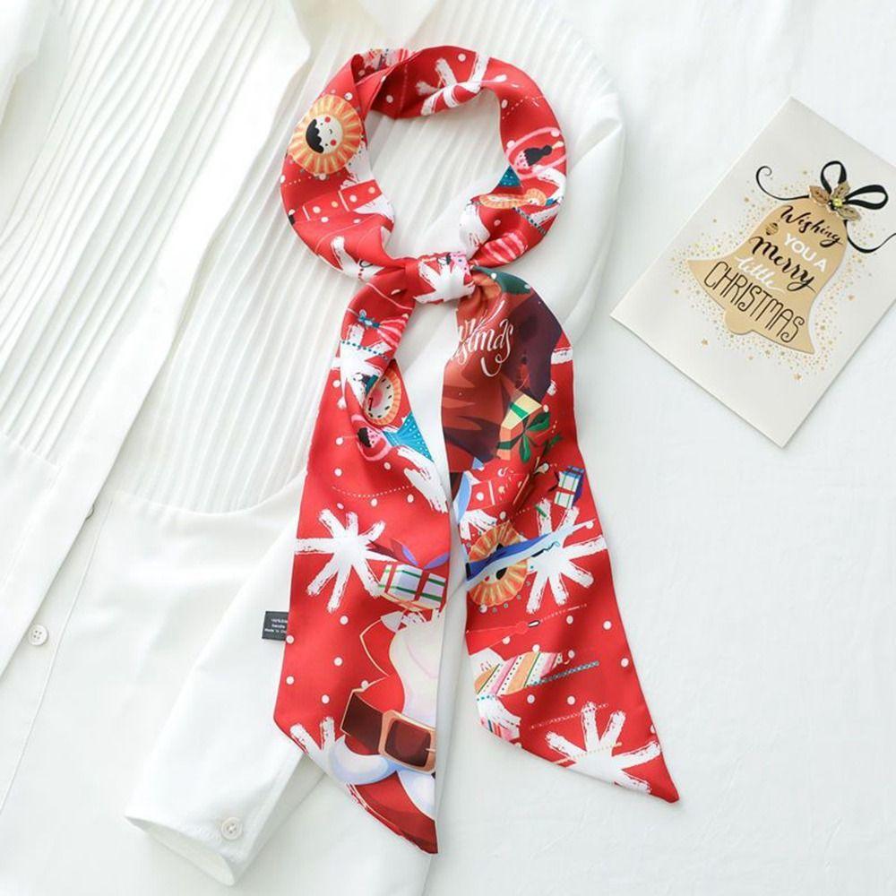 Red Bag Scarfs Accessories Long Silk Scarf Christmas Hair Band Hair Ribbon Female Printed Scarf