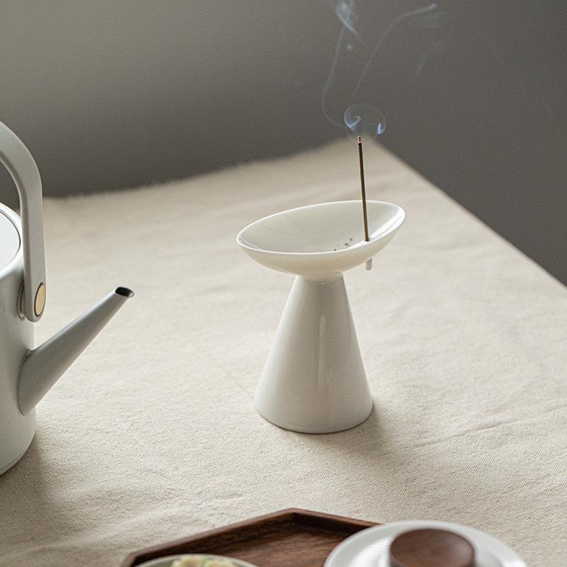White Ceramic Stick Incense Holder Japanese Style Incense Burner, Handmade Tabletop Decor for Home & Meditation
