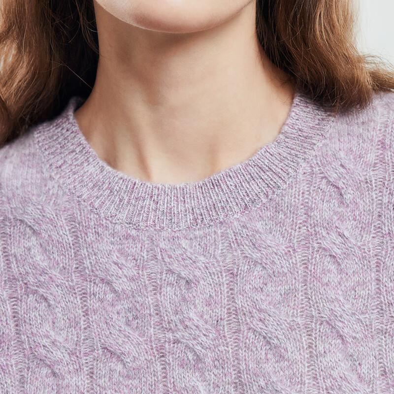 PALUOPO Women's Round Neck 3D Cable Knit Cashmere Sweater