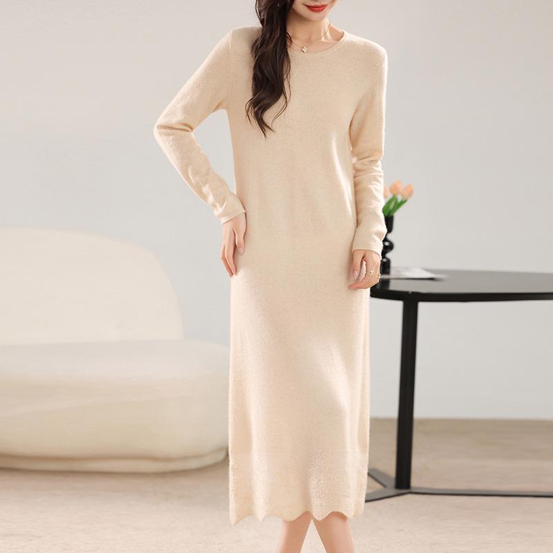 

Женское кашемировое платье Qinghe кашемир 30% кашемир 70% шерсть осенне-зимняя кашемировая юбка мягкая и теплая L бежевый