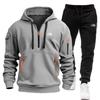 Mens Winter Hooded Tracksuit Long Sleeve Top Pants Set Multi Pockets Casual Sportswear