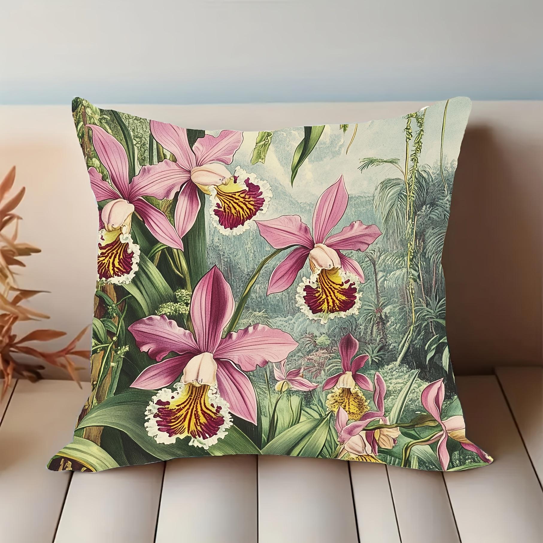 Exquisite Ornaments Unisex Vintage Orchid Botanical Throw Pillow Cover Tropical Jungle Floral Decorative Pillow Case For Home