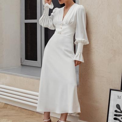 Fashionable Design V-Neck Slim Fit Women's French Chiffon A-Line  Dress Cross-Border Women's Spring Summer Hot-Selling Skirt