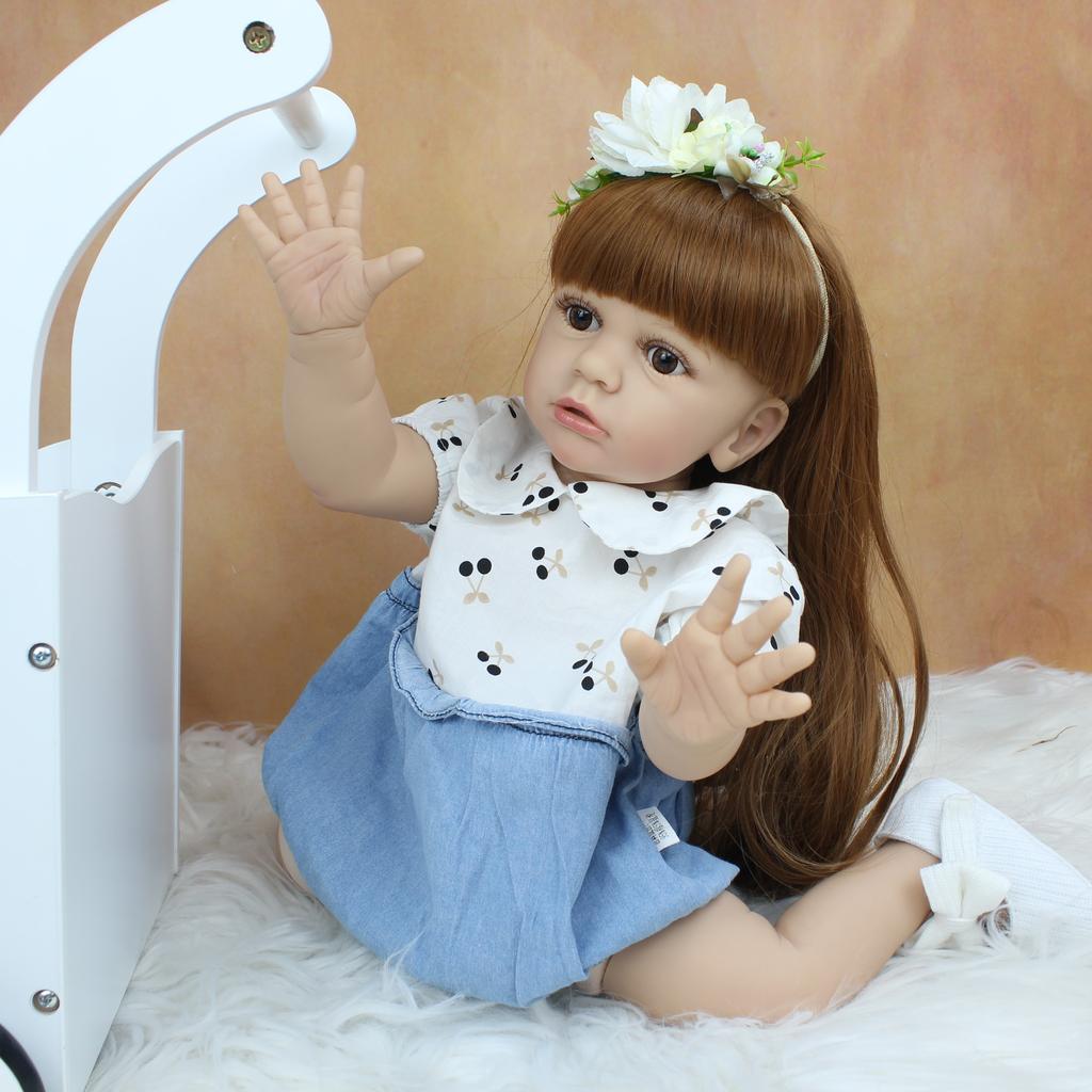 BZDOLL 60 CM myk silikon gjenfødt småbarn babydukke leketøy for jente Naturtro 24 tommer Vinyl langt hår Prinsesse Tayra Dress Up Alive Bebe