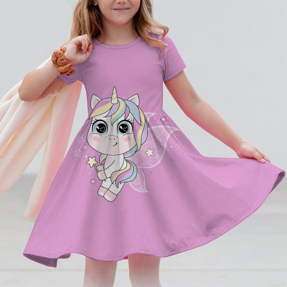 Girl Unicorn Cartoon Clothing Children's Clothing 3-14 Children's Birthday Party Clothing Children's Casual Clothing